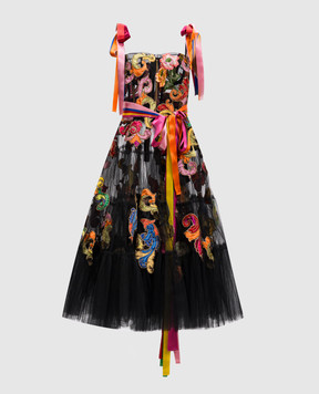 Dolce&Gabbana Black bustier dress with floral appliqué F64H2ZFLMFBsh