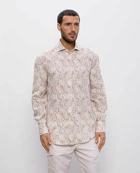 Brunello Cucinelli Beige linen shirt with paisley pattern MM6880028
