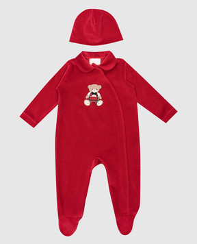 Story Loris Children's red velor set of cap and overalls 30740