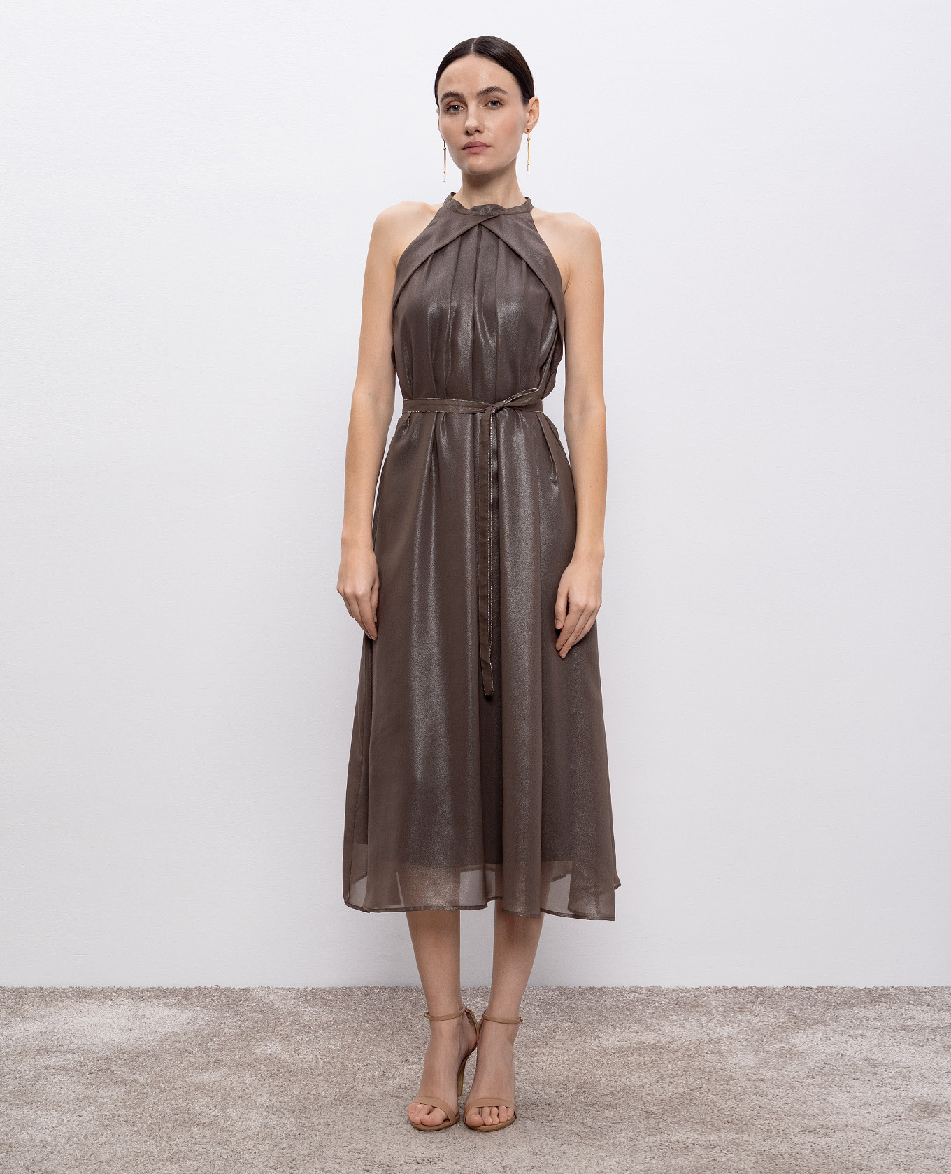 

Brown midi dress with belt Peserico