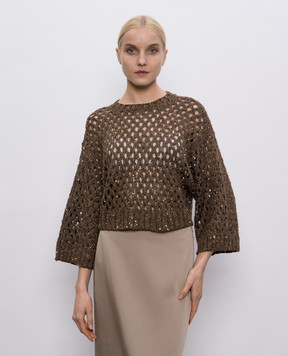 Brunello Cucinelli Khaki openwork sweater with sequins MEA338200P