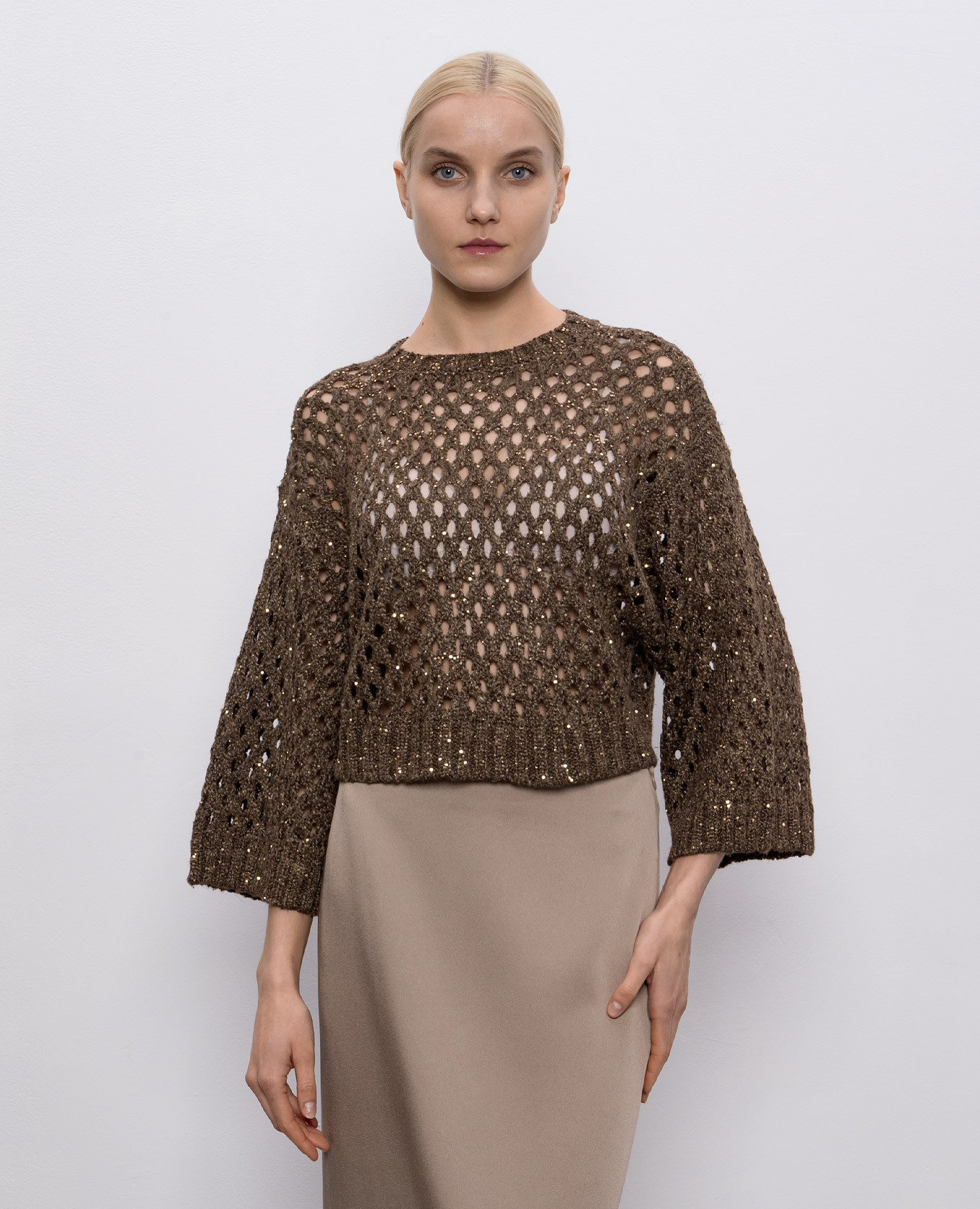 

Khaki openwork sweater with sequins Brunello Cucinelli