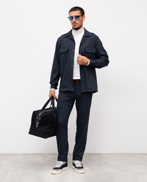 Scissor Scriptor Blue wool and cashmere pants with monogram COSTANTINOT12727138