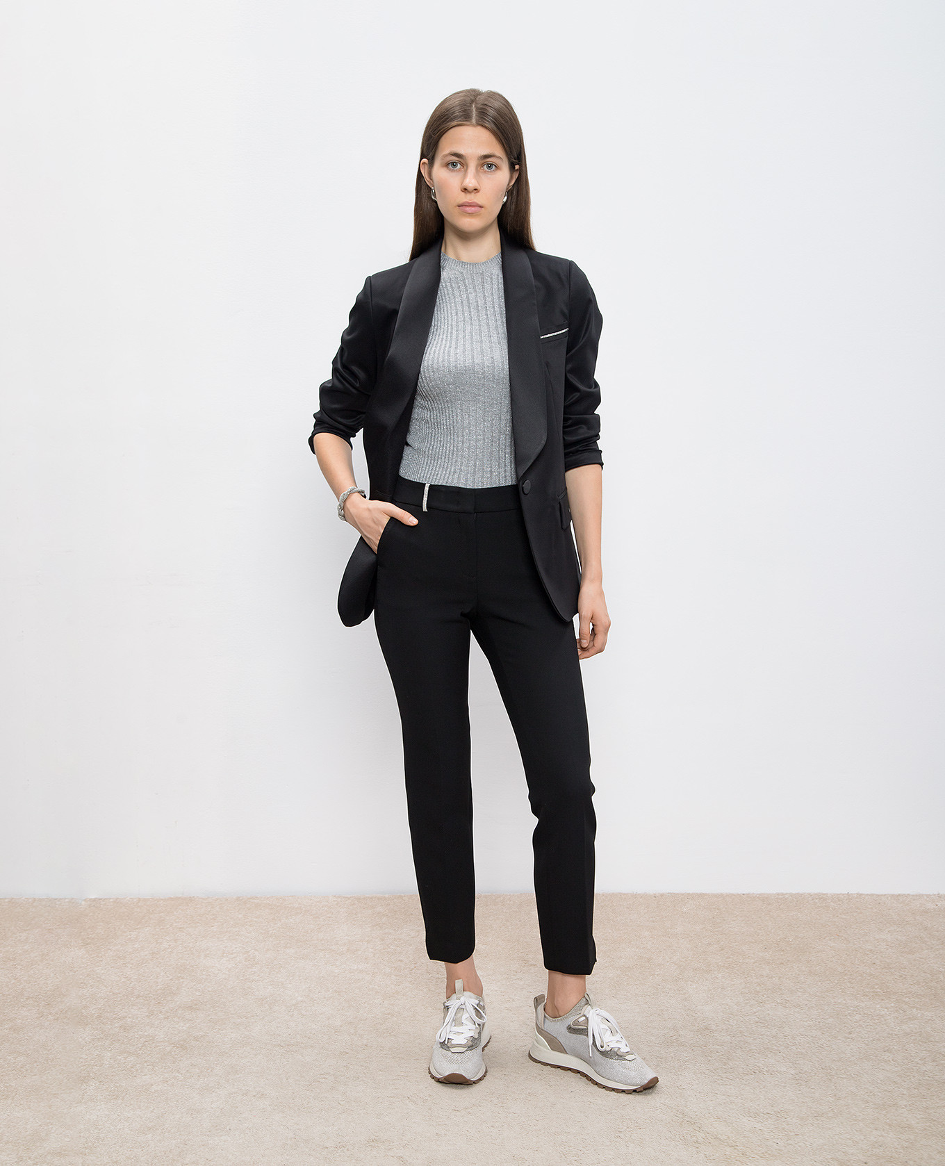 

Gray striped top with lurex Peserico, Grey