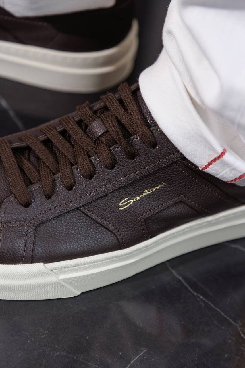Brown leather sneakers with logo Santoni 8