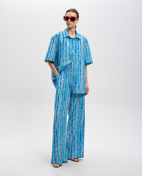 Gary Bigeni Blue SANTANA shirt with striped silk SANTANASTRIPE