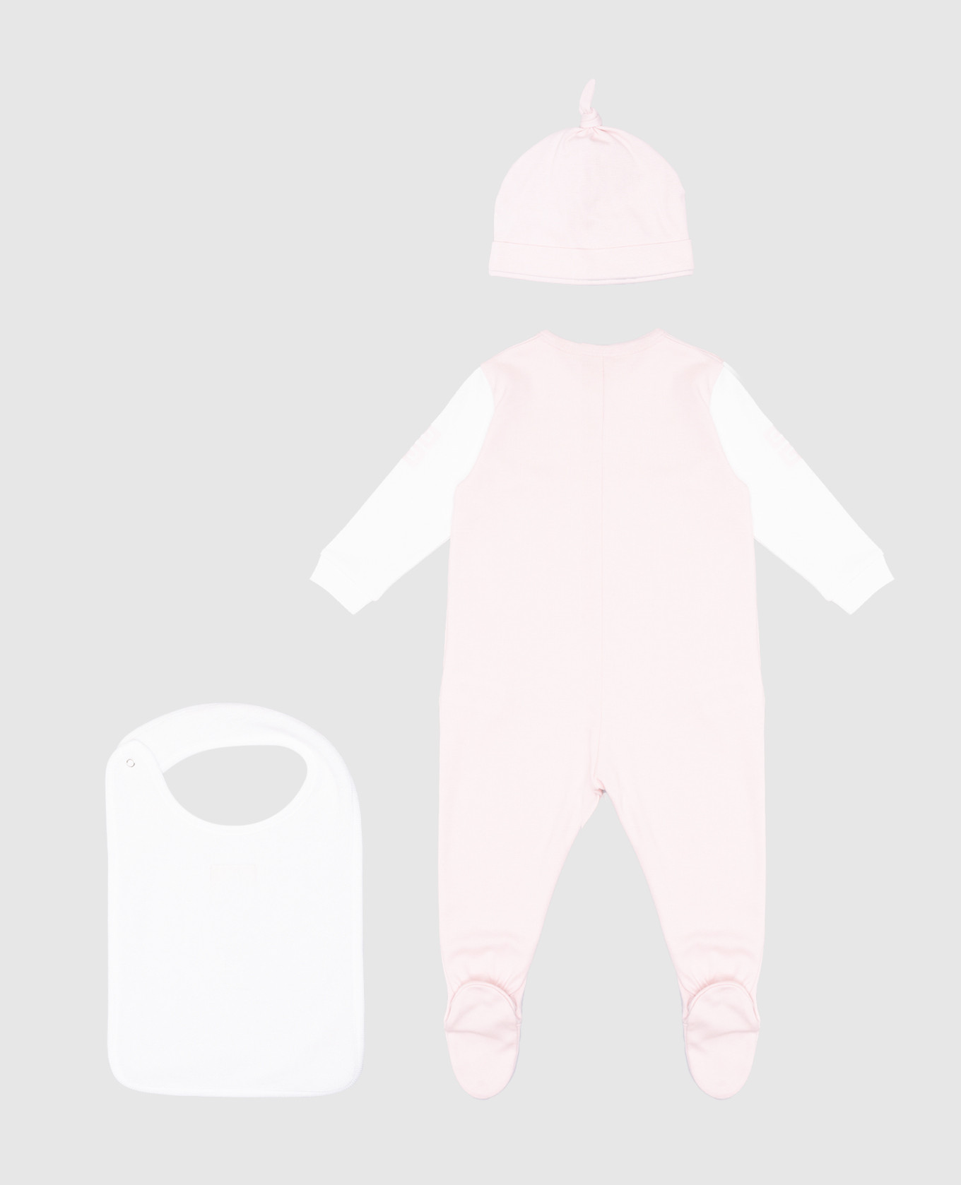 

Children's pink set of overalls, cap and bib with logo Givenchy
