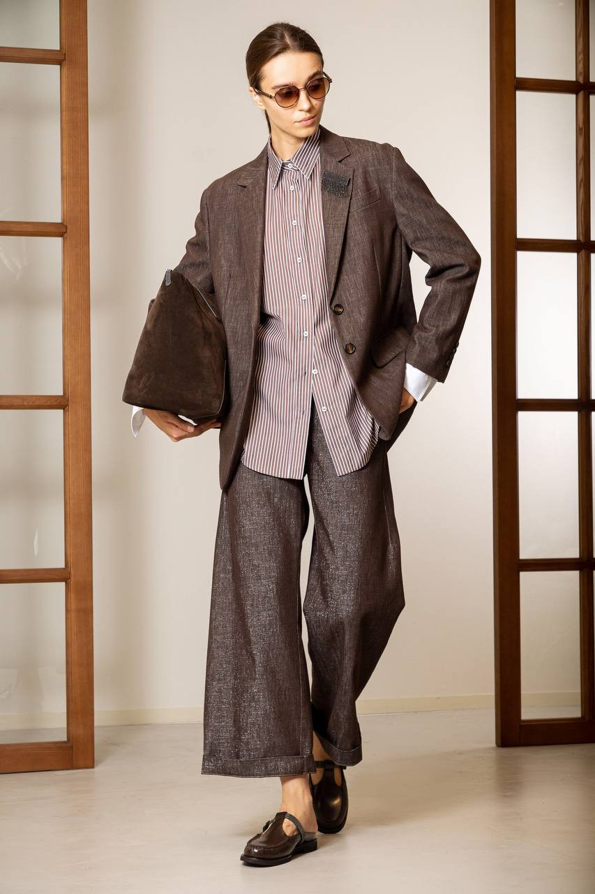Brown jacket with brooch Brunello Cucinelli 7