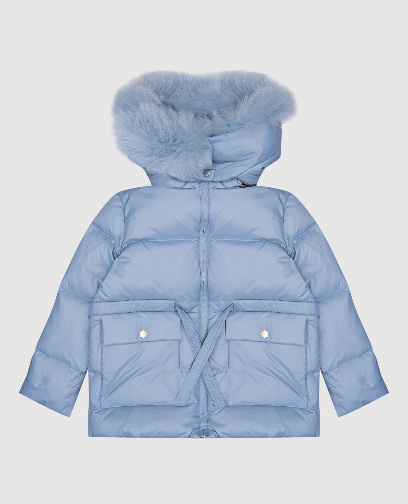 

Children's blue down jacket with fox fur Yves Salomon Enfant, Light blue