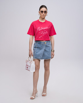 Balmain Pink cropped T-shirt with logo EF0EE020BD01