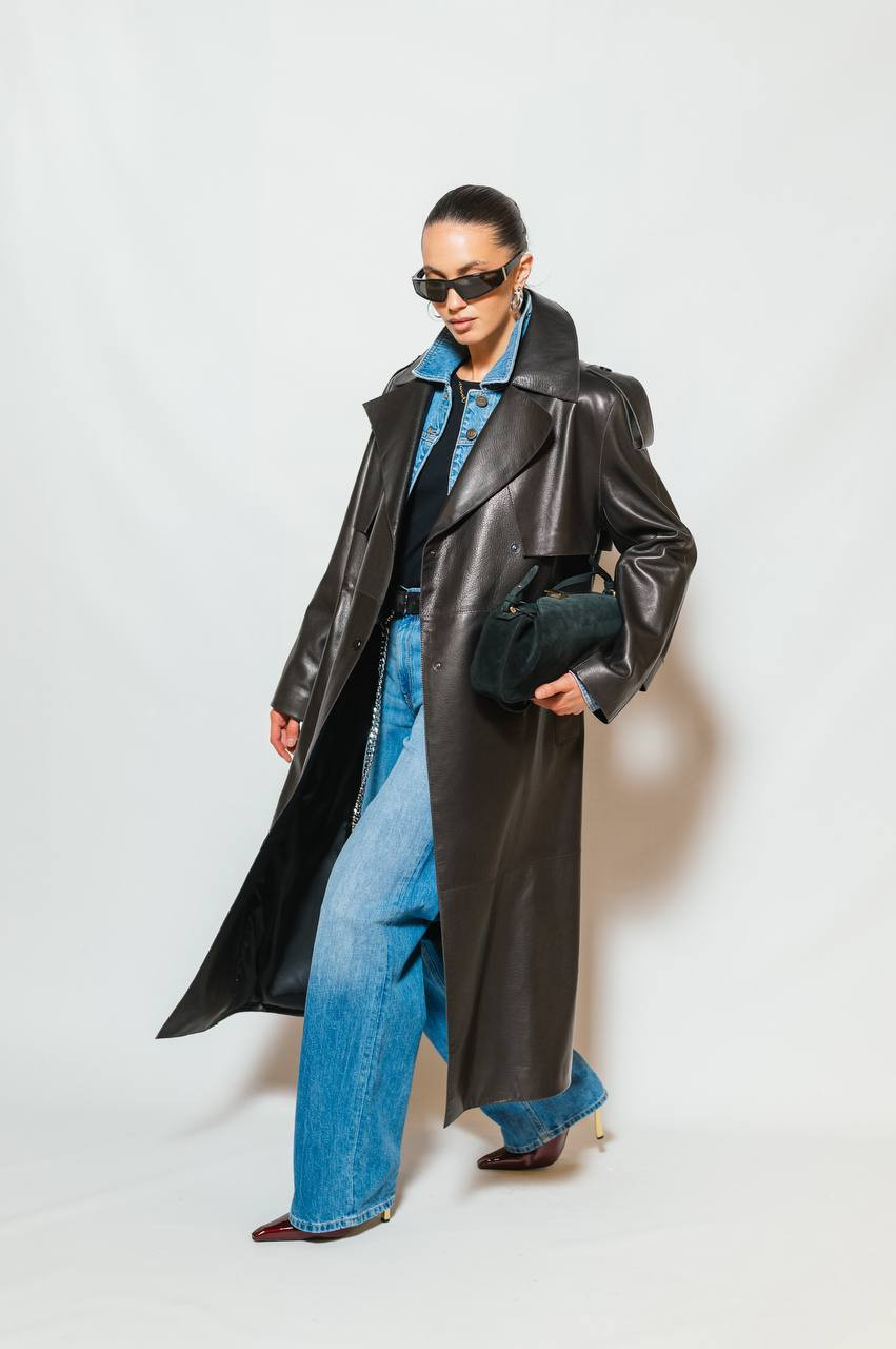 

Brown double-breasted leather trench coat Babe Pay Pls