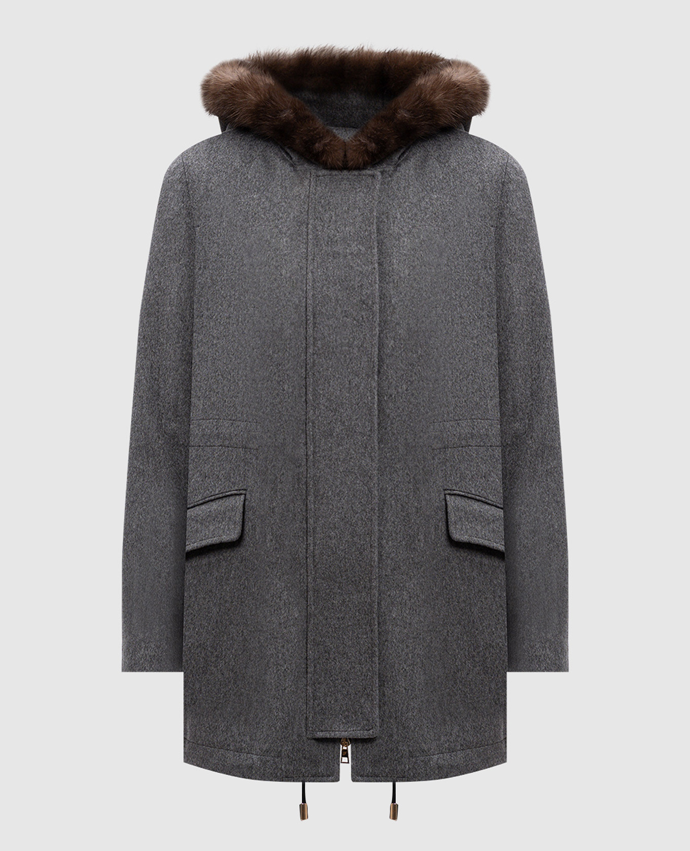 Gray coat made of wool with fur heresis