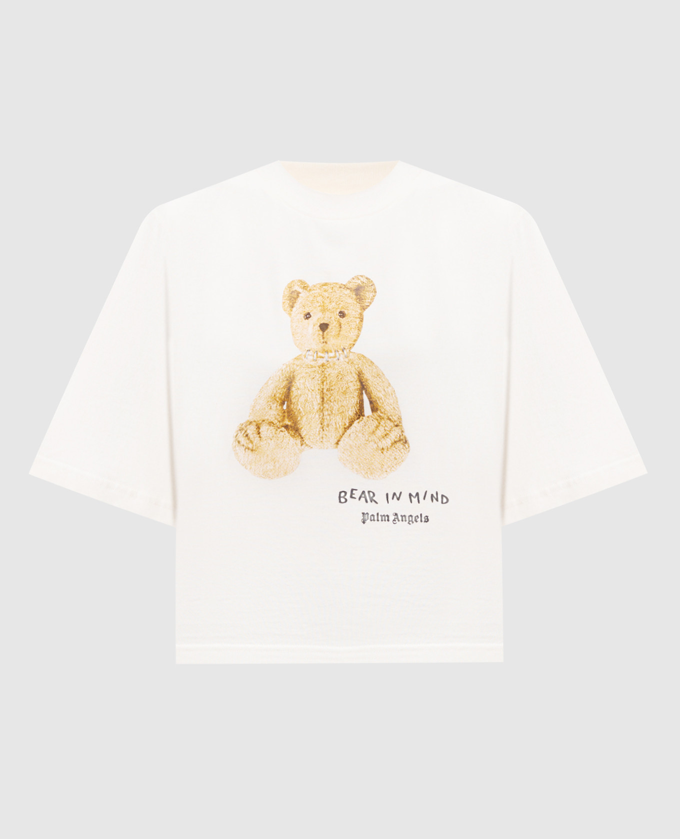 

Beige cropped t-shirt with Bear in Mind print Palm Angels
