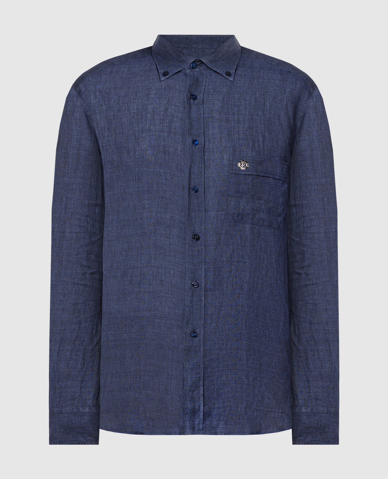 

Blue linen shirt with metallic logo Stefano Ricci