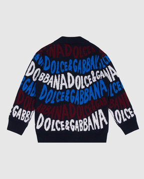 Dolce&Gabbana Baby's blue wool cardigan with a logo pattern L4KWE3JCVV3812+