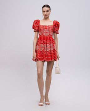 Charo Ruiz Aliza red linen dress with embroidery 254604