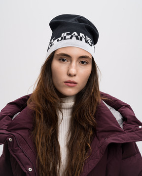 Versace Jeans Couture Black wool cap with logo pattern 77HAZK57ZG315