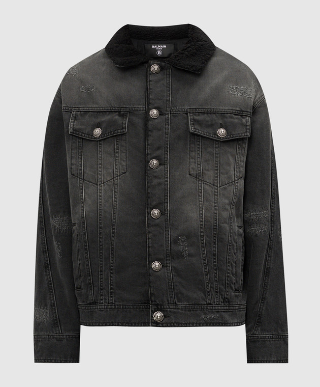 Black denim jacket distressed hotsell