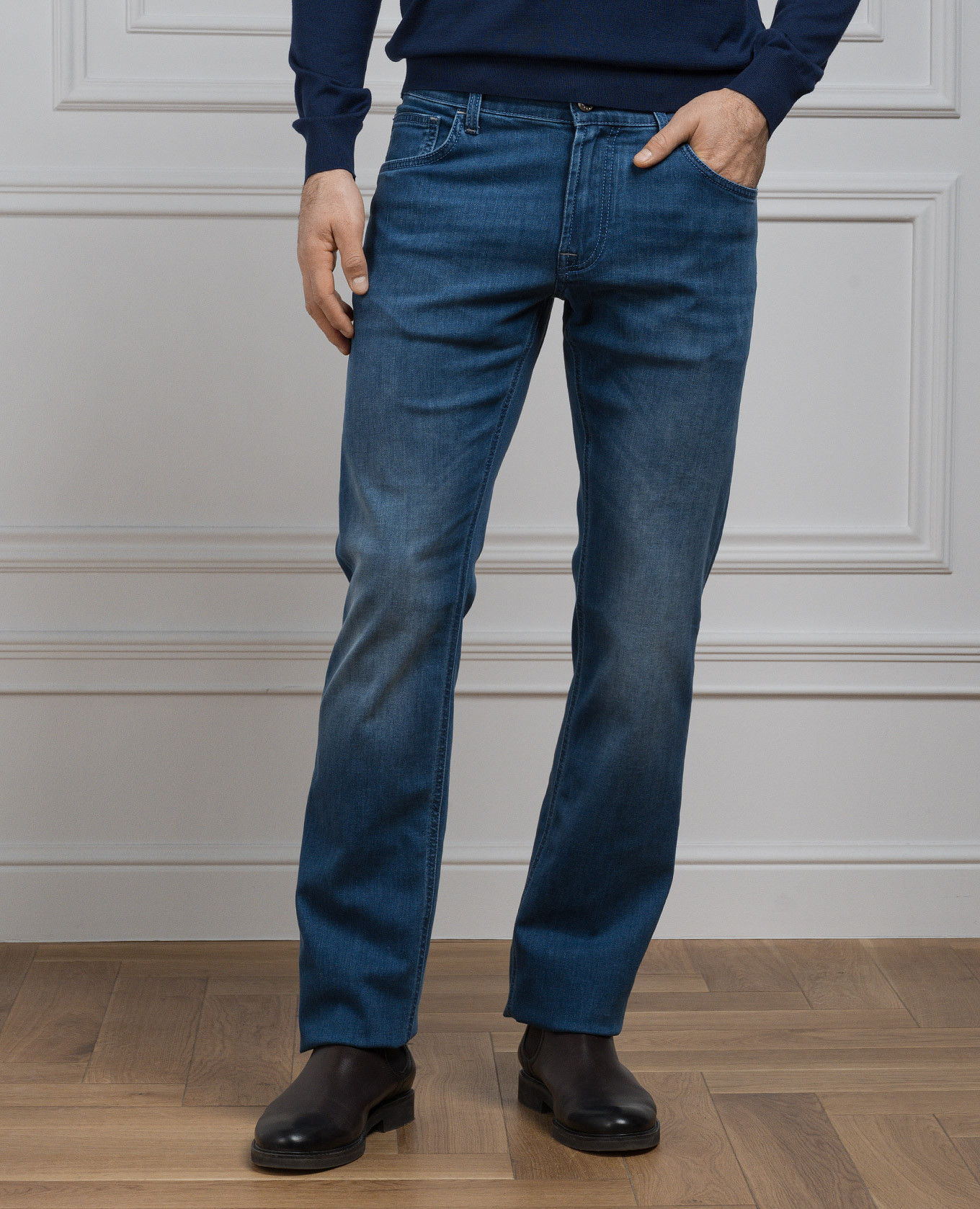 

Blue jeans with monogram logo embroidery Stefano Ricci