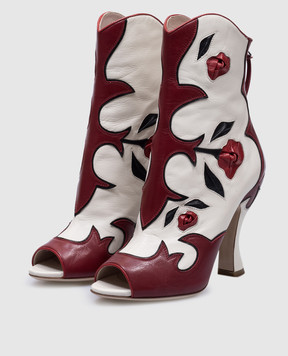 Miu Miu Feather Rose White Leather Ankle Boots 5TP073