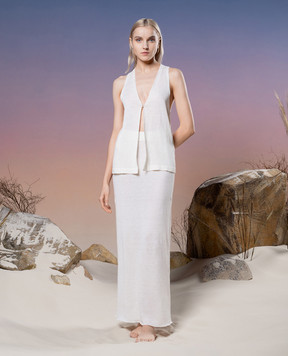 Babe Pay Pls A white suit made of a waistcoat and a skirt made of linen MD9772307420R