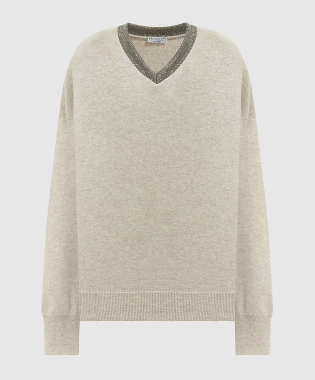

Beige cashmere pullover with monil chain Brunello Cucinelli