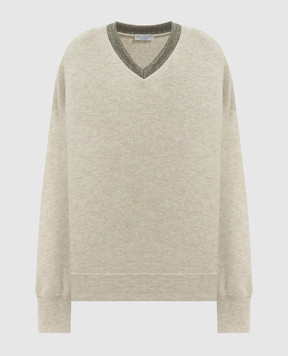 Brunello Cucinelli Beige cashmere pullover with monil chain M12190102P