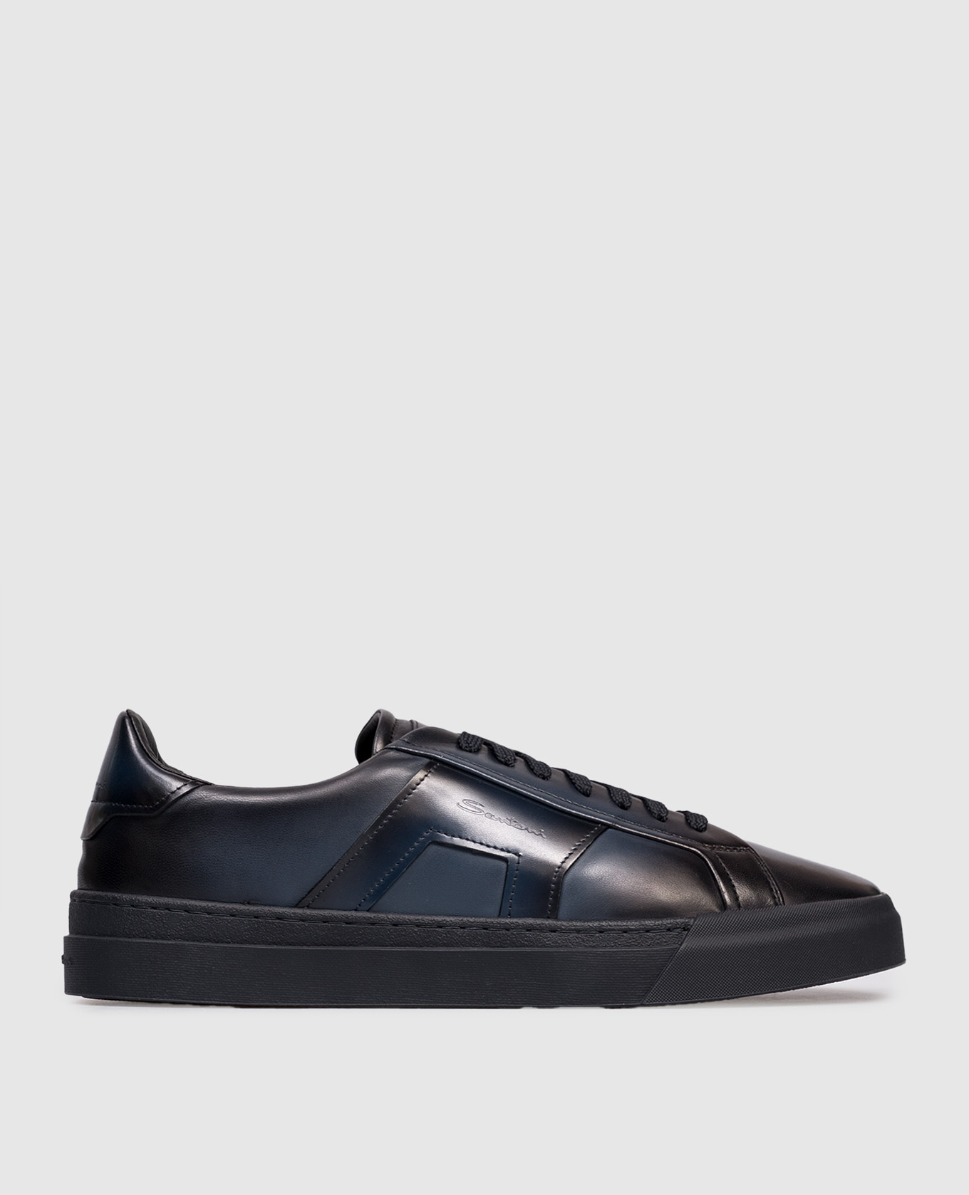 Blue leather sneakers with logo Santoni