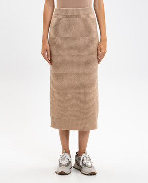 Peserico Beige wool and silk midi skirt S95029F0709095