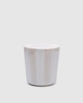 Brunello Cucinelli White scented candle in a ceramic candle holder with logo MLCANMD100