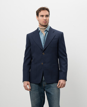 Valentino Blue wool jacket with VLogo Signature emblem 6V3CEG959EB