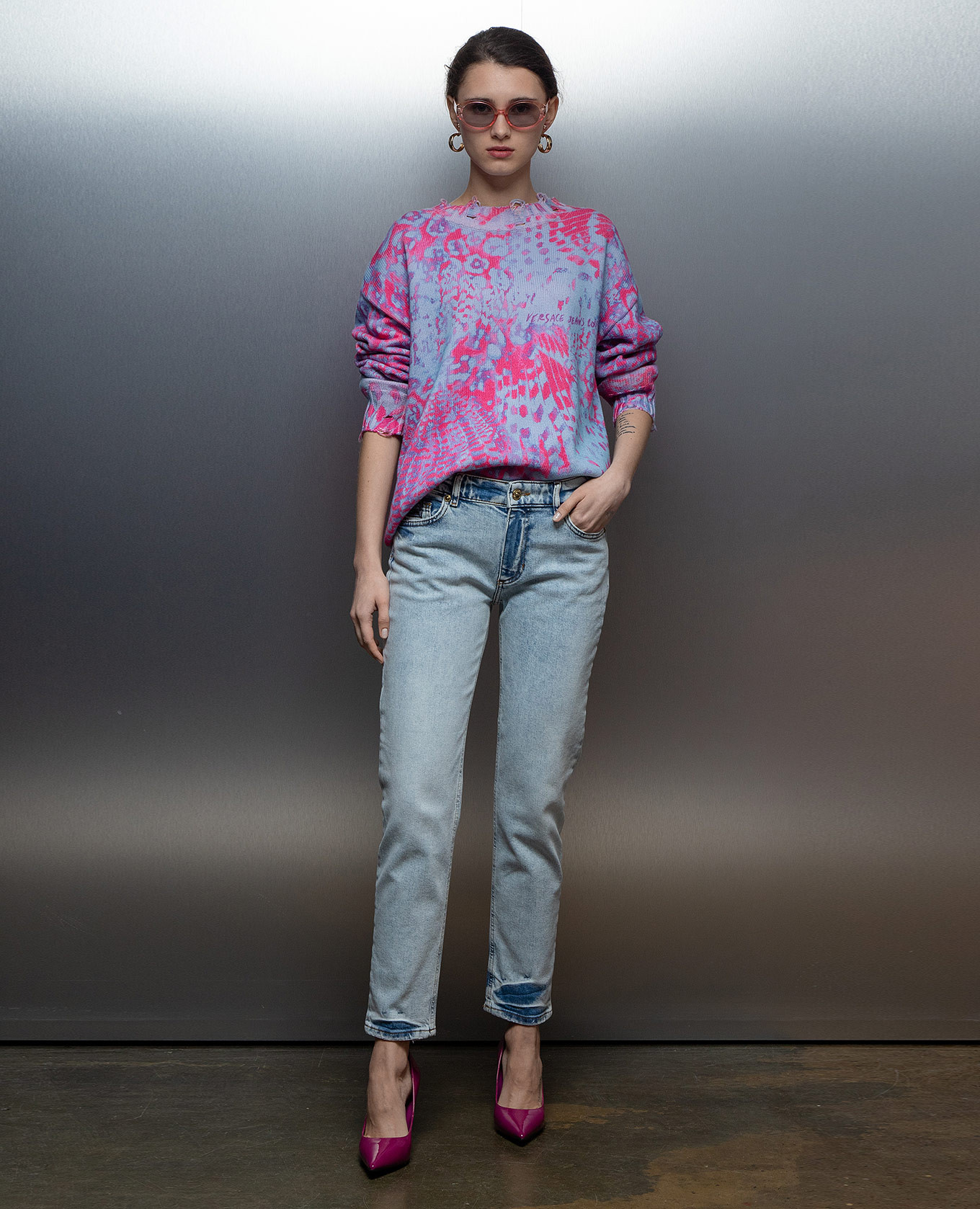Blue jeans with logo patch Versace Jeans Couture 2