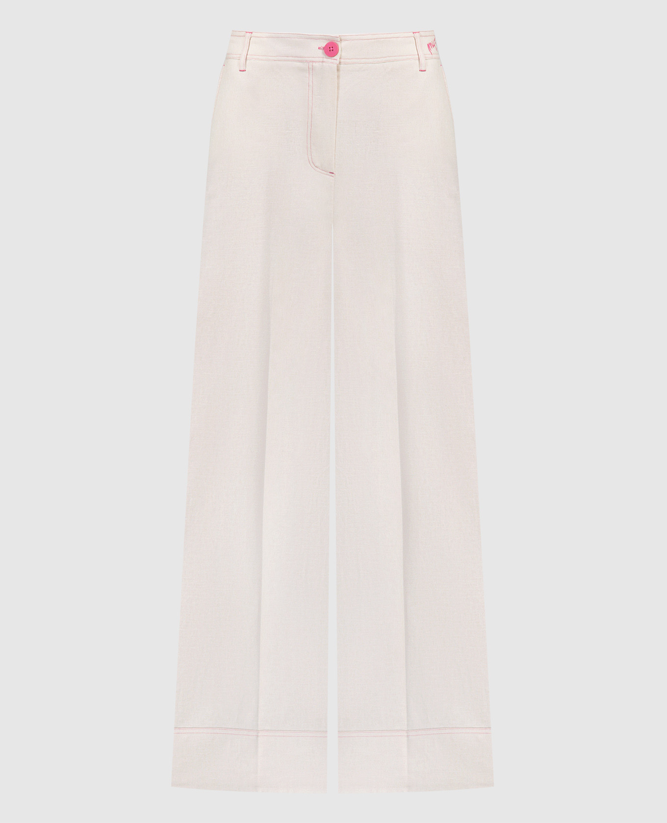 Beige linen trousers with floral print twinset actitude