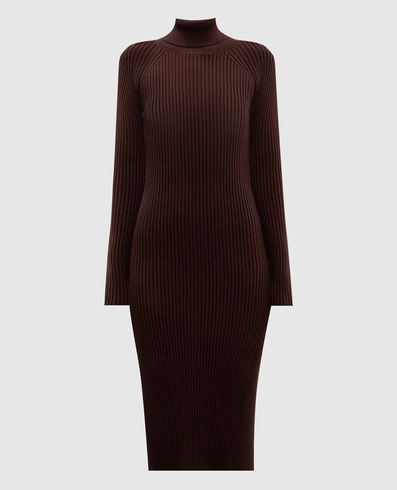 

Brown ribbed wool midi dress with a figure-hugging neckline Twinset