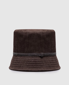 Brunello Cucinelli Brown Panama hat with monil chain MCAP90064P