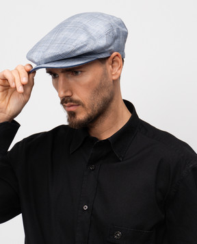 Stefano Ricci Blue checkered cap made of silk, wool and linen MCV51NB100LP51HA