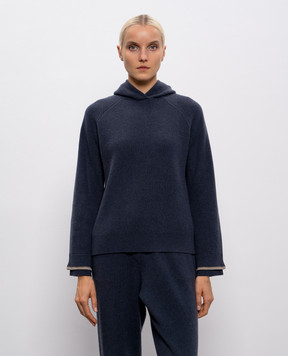 Brunello Cucinelli Blue wool, cashmere and silk hooded sweater M16222709