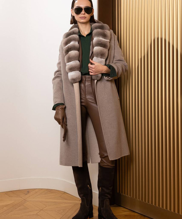 Fabio Gavazzi - Brown cashmere coat with chinchilla fur FG1697FDOR
