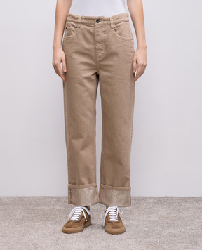 Brunello Cucinelli Beige jeans with logo patch MA176P5994