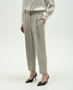 Brunello Cucinelli Gray linen pants with monil chain MH126P8292