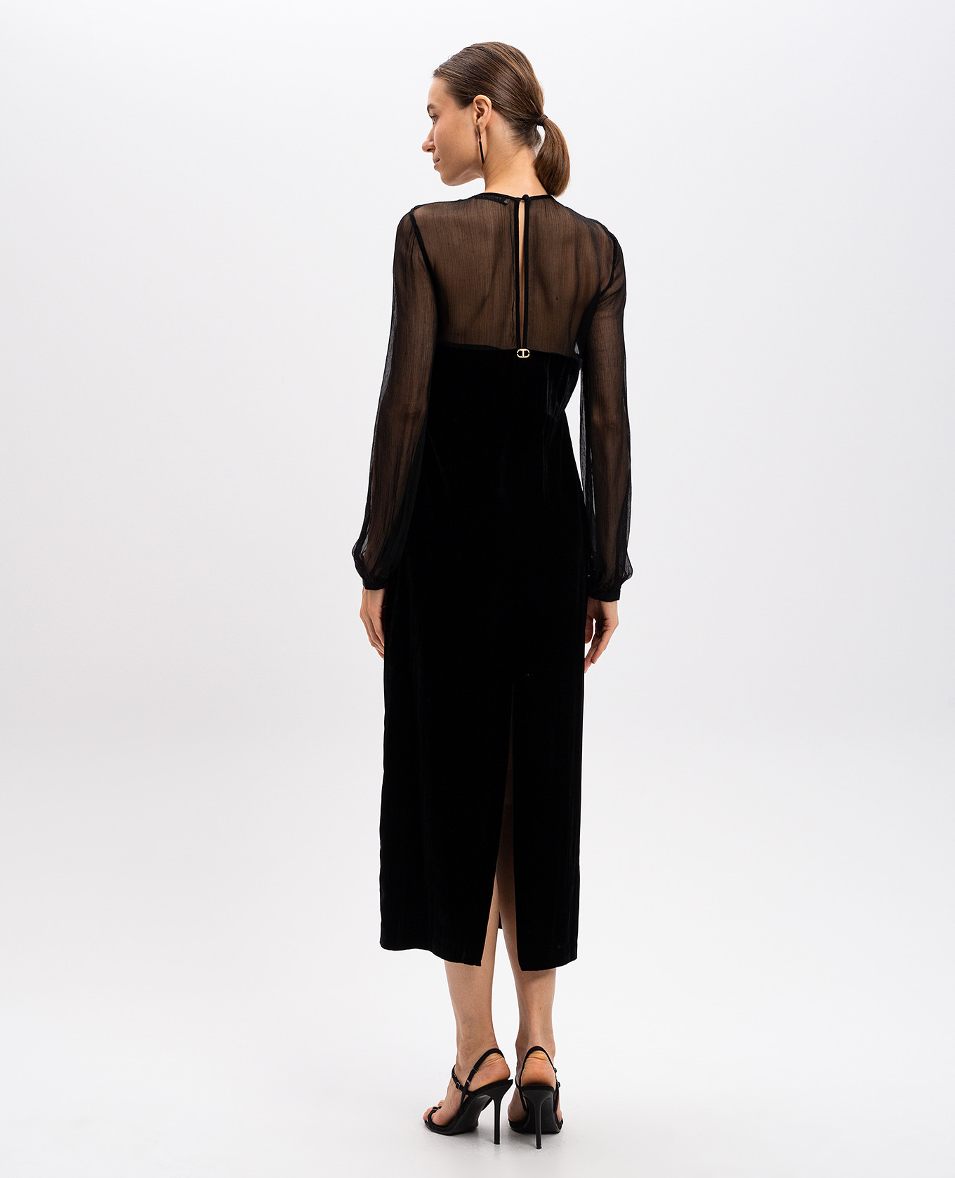Black velvet dress with metallic Oval T logo Twinset 4