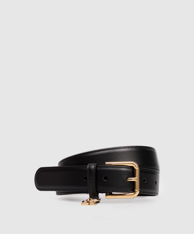Black leather belt with logo
