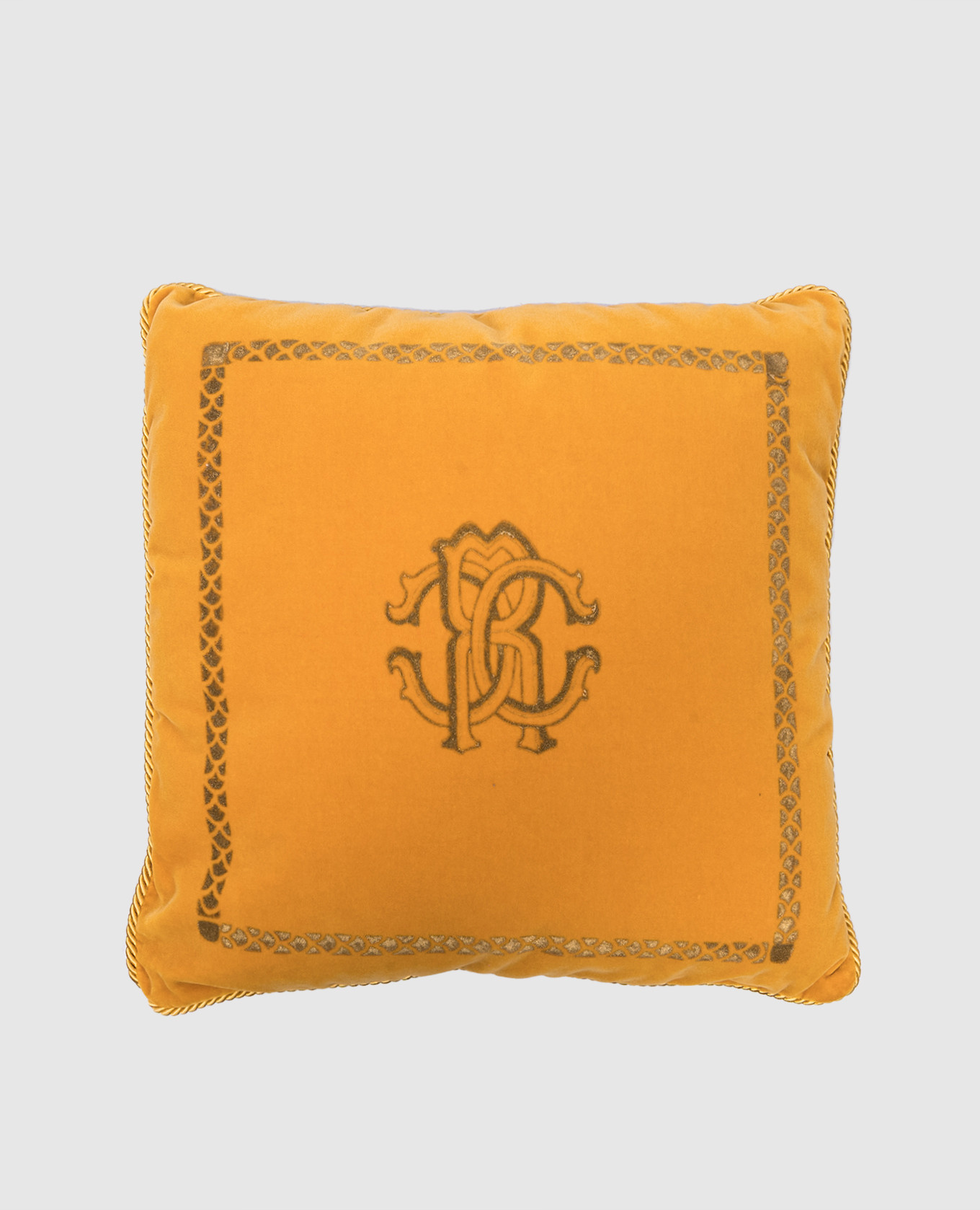 

Yellow monogram logo cushion with animal print Roberto Cavalli