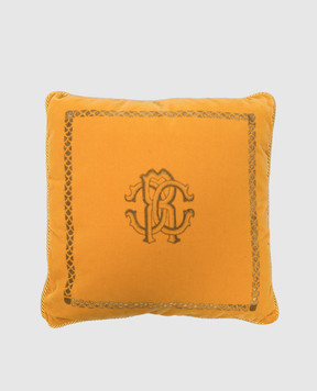 Roberto Cavalli Yellow monogram logo cushion with animal print H0100000019C119