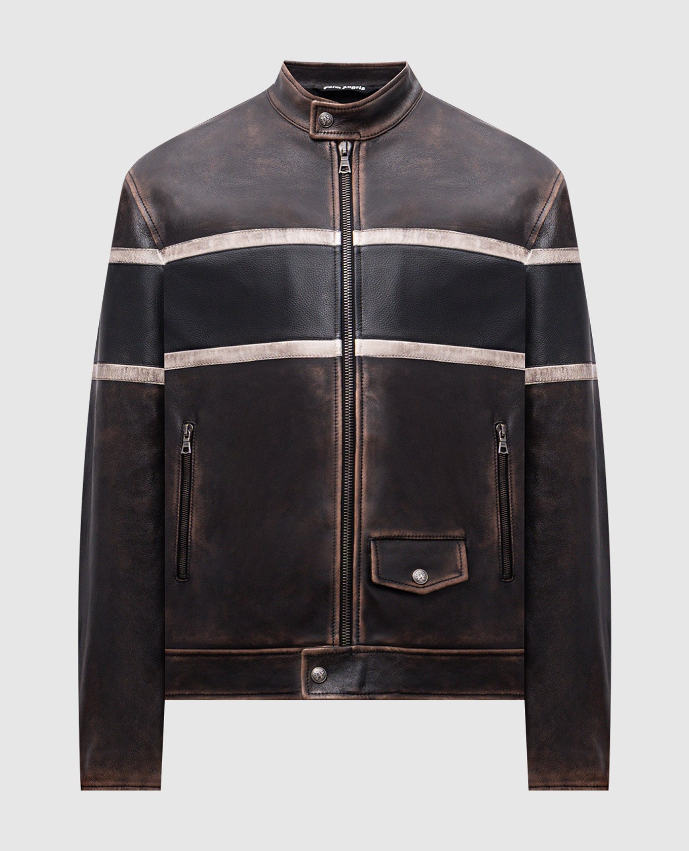 

Brown leather jacket with Pin up print Palm Angels