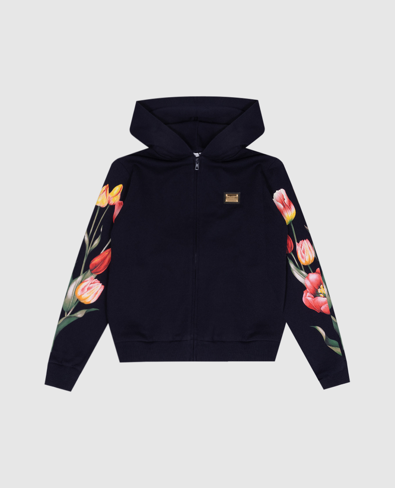 Children's blue sports jacket with floral print and logo dolce&gabbana