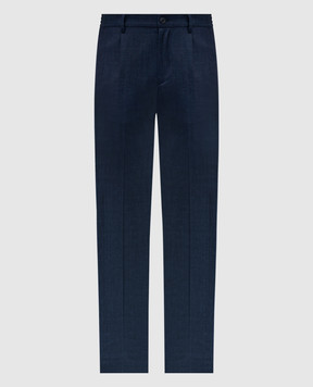 Stefano Ricci Blue wool, silk and linen trousers with logo M1T81A0006WKL01L