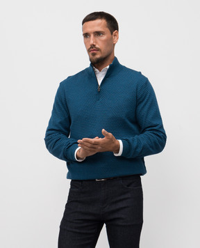 Canali Blue patterned merino wool jumper MK02359C0015
