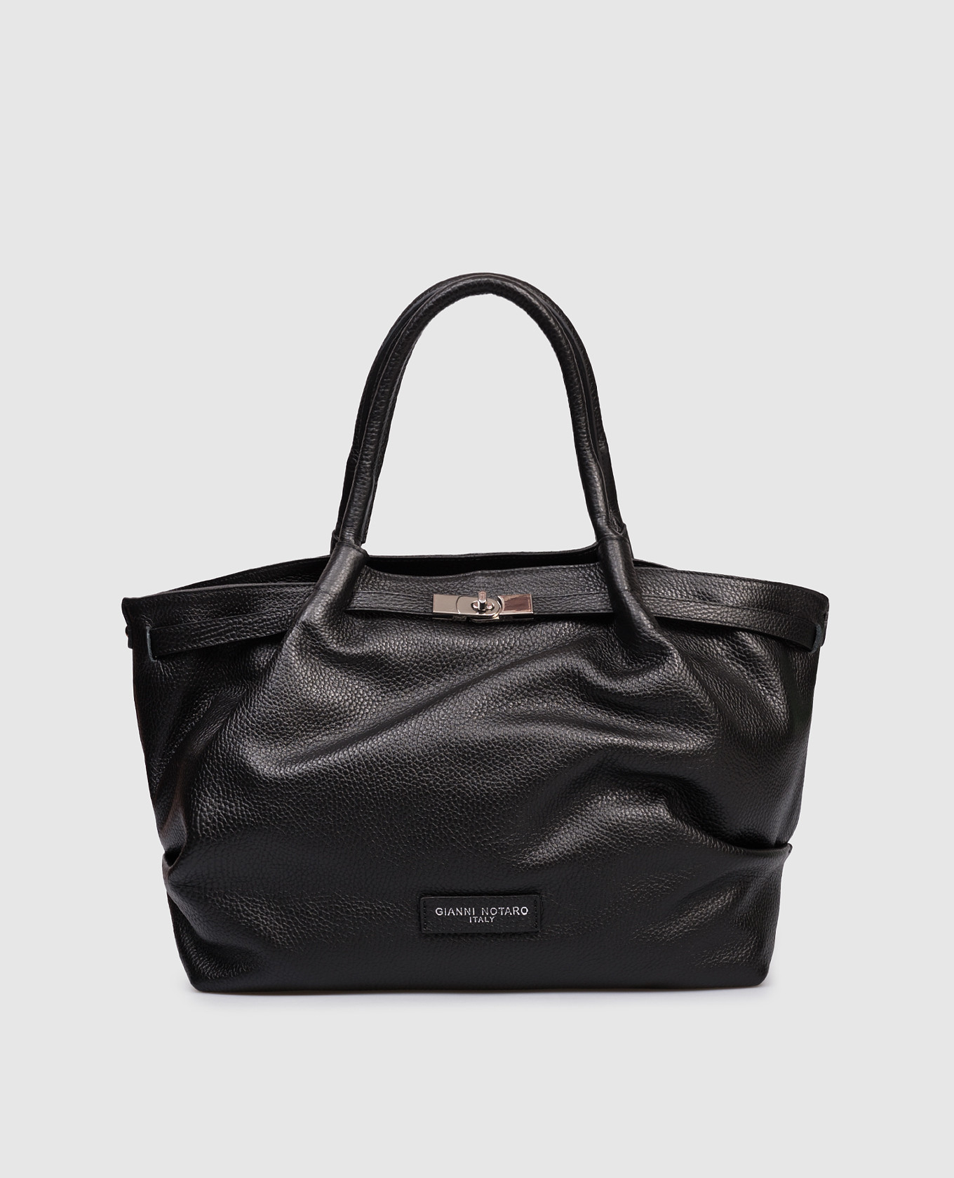 

Black leather tote bag with logo patch Gianni Notaro