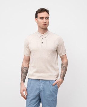 Enrico Mandelli Beige polo shirt with patterned silk 1K007A5645